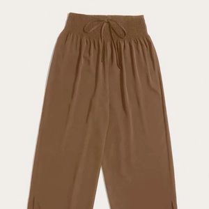 SHEIN Brown Plus Tie Front Shirred Wait Pants